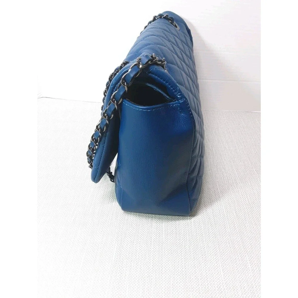 Laura Di Maggio Blue Quilted Leather Handbag Chain Strap Shoulder Bag Crossbody